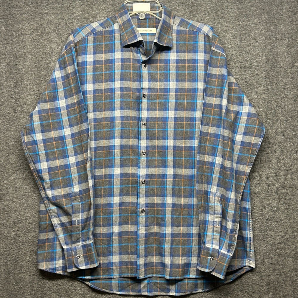 Miller Westby Mens XL Plaid Long Sleeve Button‎ Up Shirt Blue Gray Casual